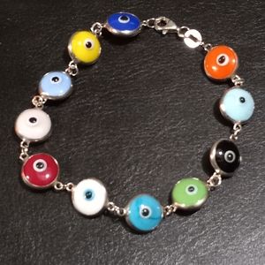 Sterling Silver Multi color Glass EVIL EYE BRACELET